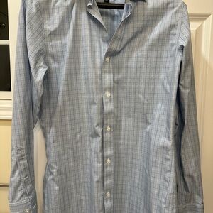 Bonobos Men’s Tailored Fit Light Blue Plaid Check Button Down Dress Shirt 15 34